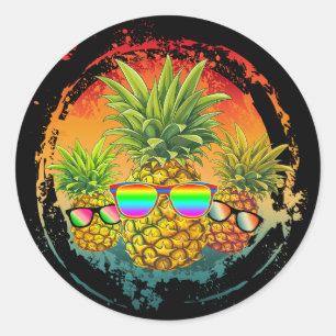 Funny Pineapple Summer Vibes Classic Round Sticker
