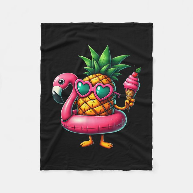 Funny pineapple swimming float ice cream fleece blanket (Front)