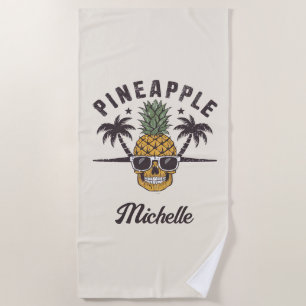 Funny Pineapple wearing sunglasses Personalised Beach Towel