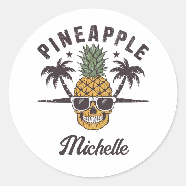Funny Pineapple wearing sunglasses Personalised    Classic Round Sticker (Front)