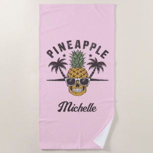 Funny Pineapple wearing sunglasses Personalized    Beach Towel