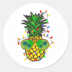 Funny Pineapple Xmas Tree Summer Christmas In July Classic Round Sticker