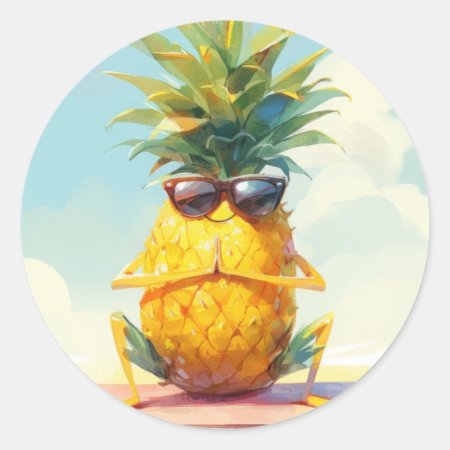 Funny Pineapple Yoga Classic Round Sticker (Front)