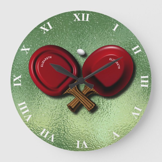 Funny Ping Pong Table Tennis Paddle With Oval Ball Large Clock (Front)