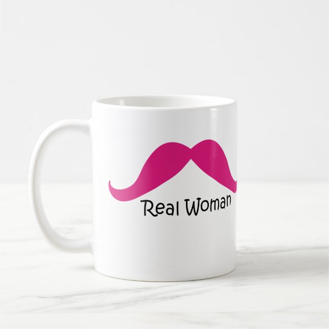 Funny Pink and Black Real Women Moustache Coffee Mug (Left)