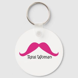Funny Pink and Black Real Women Moustache Key Ring