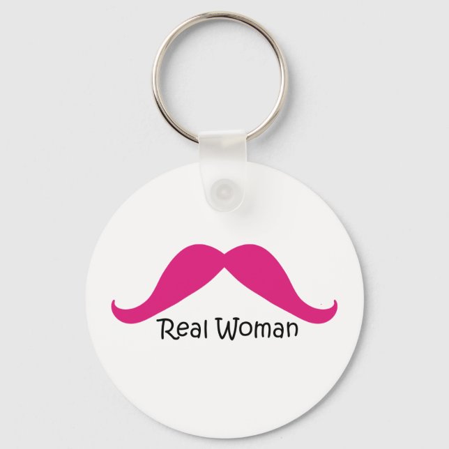 Funny Pink and Black Real Women Moustache Key Ring (Front)