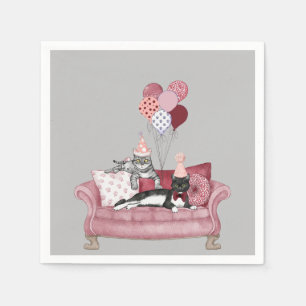 Funny Pink and Grey Party Cats Paper Napkin