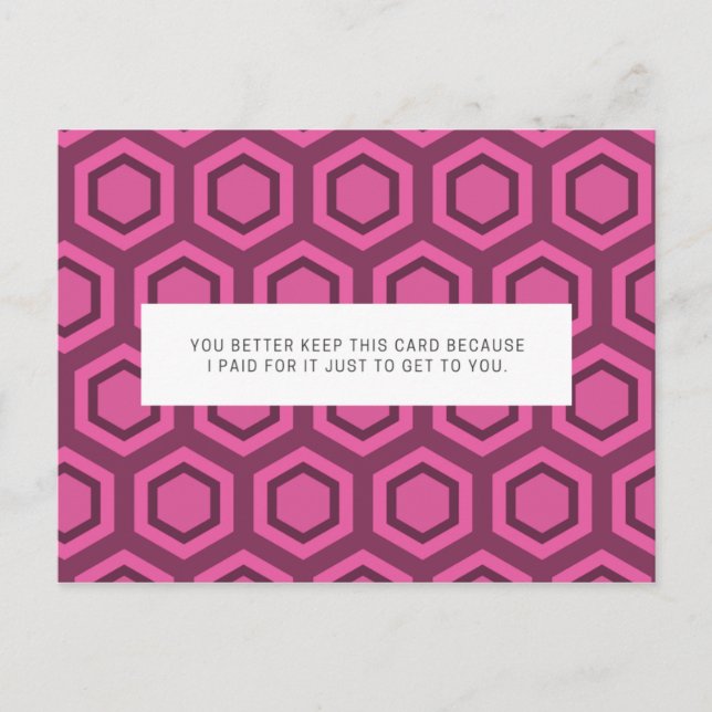Funny Pink and Purple Patterned Postcard (Front)