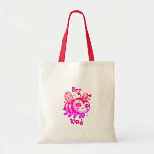 Funny Pink and Red BEE KIND Tote Bag