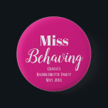 Funny Pink Bachelorette Party 6 Cm Round Badge<br><div class="desc">Get the party started with the Funny Pink Bachelorette Party Button! This accessory is perfect for adding a touch of humour and fun to your bachelorette party. With its pink and white colours, you can customise it with your own text message, whether it's the bride's name, event name, or event...</div>