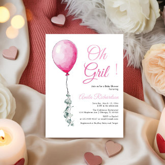 funny Pink Balloons Baby gril Shower  Invitation