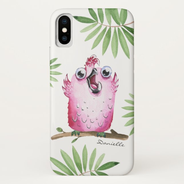 Funny Pink Bird with Your Name Case-Mate iPhone Case (Back)