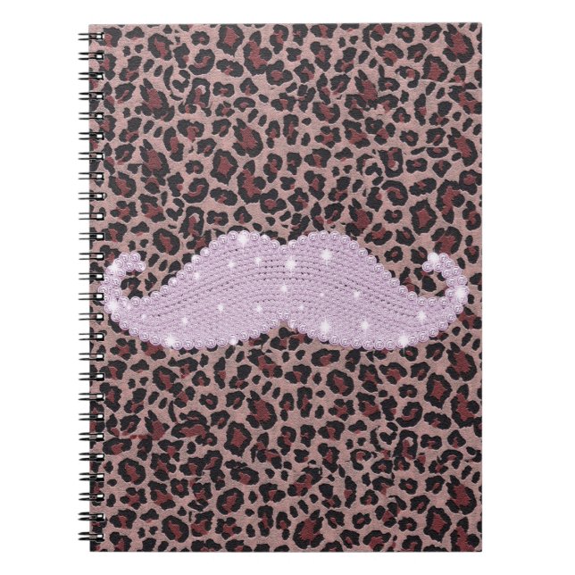 Funny Pink Bling Moustache And Animal Print Notebook (Front)