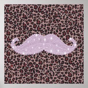 Funny Pink Bling Moustache And Animal Print Patter