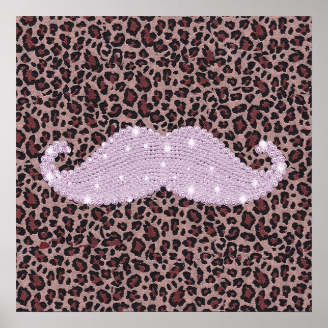 Funny Pink Bling Moustache And Animal Print Patter (Front)