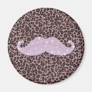 Funny Pink Bling Moustache And Animal Print Patter Magnet