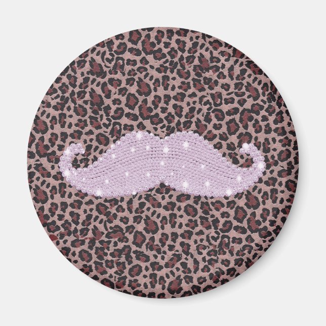 Funny Pink Bling Moustache And Animal Print Patter Magnet (Front)
