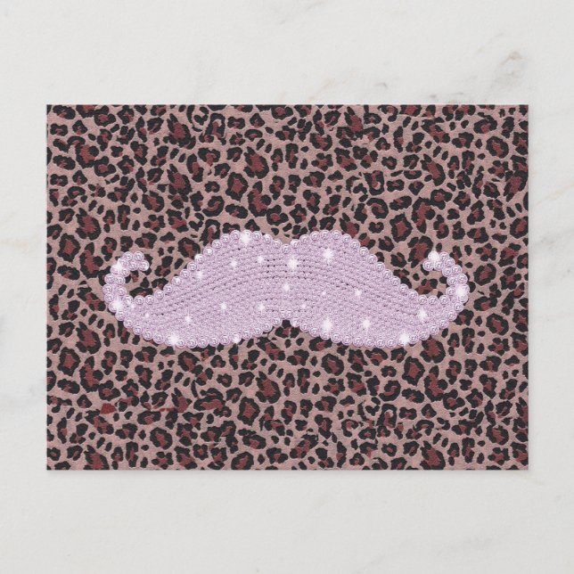 Funny Pink Bling Moustache And Animal Print Patter Postcard (Front)