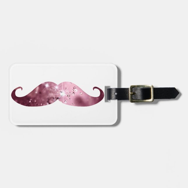 Funny Pink Bling Moustache Luggage Tag (Front Horizontal)