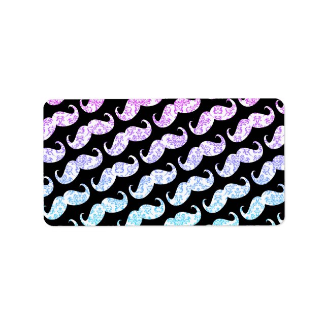 Funny Pink Blue Floral Damask Moustache Pattern Label (Front)