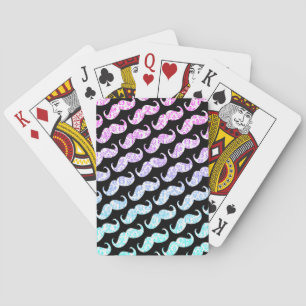 Funny Pink Blue Floral Damask Moustache Pattern Playing Cards