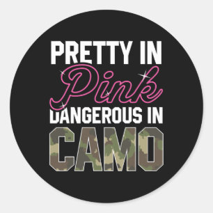 Funny Pink Camo Hunting Graphic Women Deer Buck Hu Classic Round Sticker