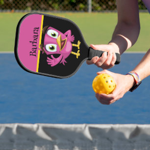 FUNNY PINK CARTOON BIRD WITH NAME PICKLEBALL PADDLE