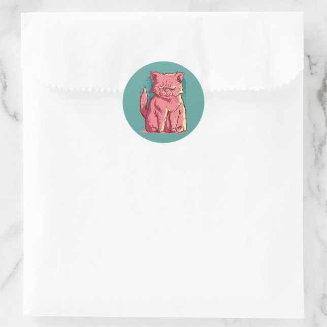 Funny Pink Cat Classic Round Sticker (Bag)