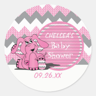Funny Pink Chevron Silly Elephant Classic Round Sticker