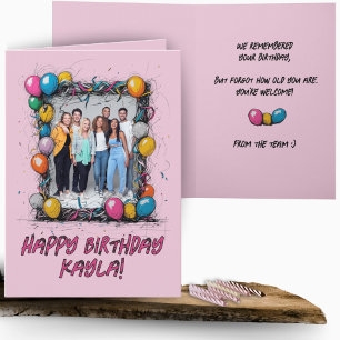 Funny Pink Custom Photo Birthday Card Group Team 