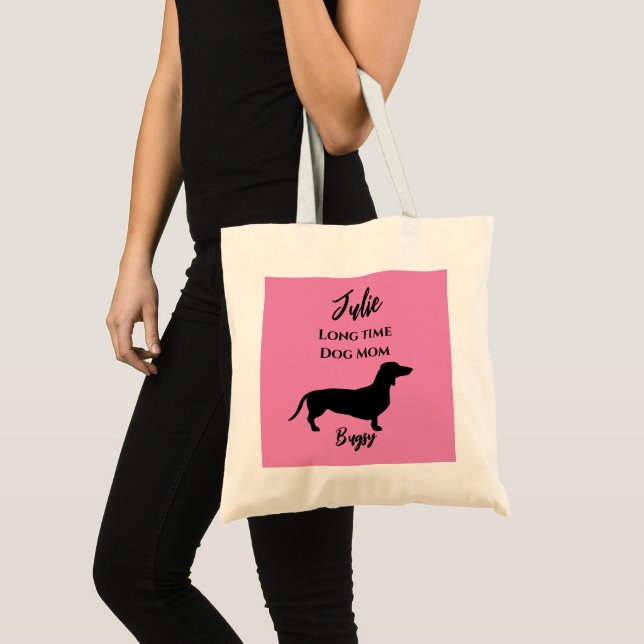 Funny Pink Dachshund Dog Mum Tote Bag (Front (Product))