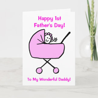 Funny Pink First Fathers Day Daughter Cartoon Card