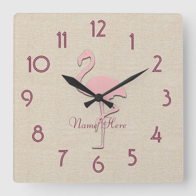 Funny Pink Flamingo Add Name Wall  Clock (Front)