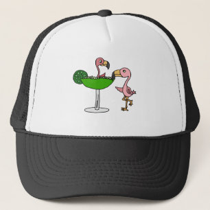 Funny Pink Flamingo and Margarita Trucker Hat