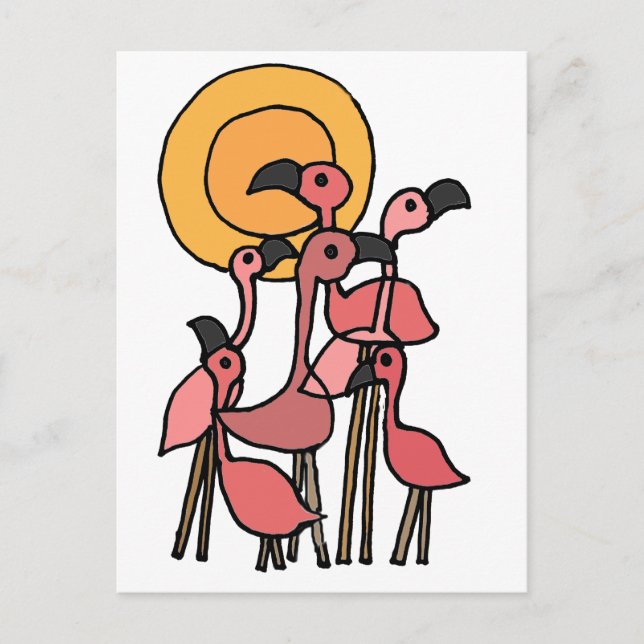 Funny Pink Flamingo Art Postcard (Front)