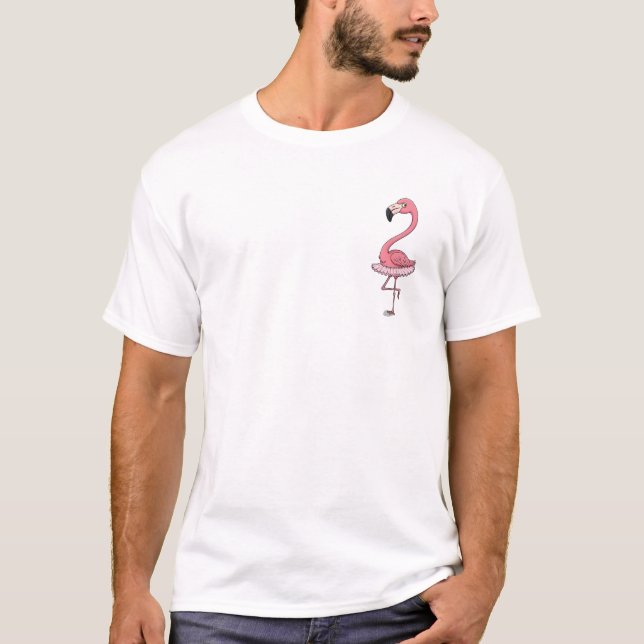 Funny Pink Flamingo Ballerina Wearing Tutu Cartoon T-Shirt (Front)