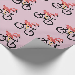Funny Pink Flamingo Bird on Bicycle Wrapping Paper