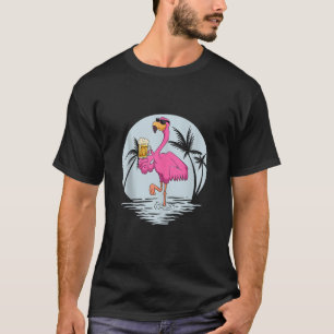 Funny Pink Flamingo Bird With Mug Of Beer Summer V T-Shirt