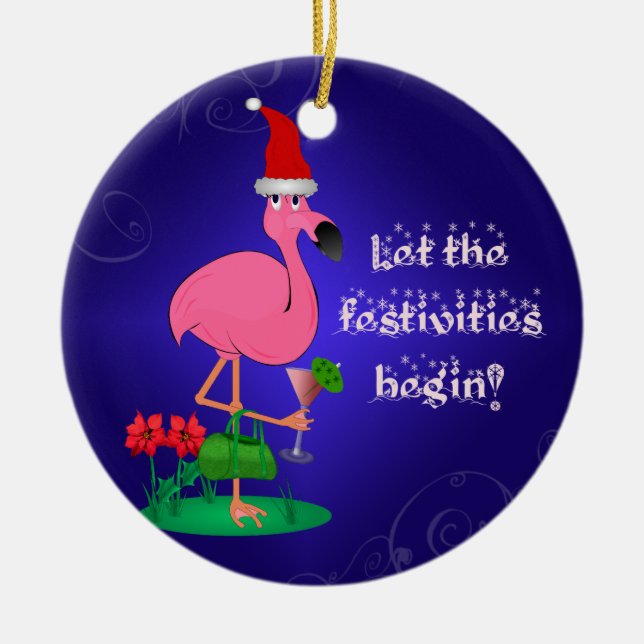 Funny Pink Flamingo Christmas Ornament (Front)