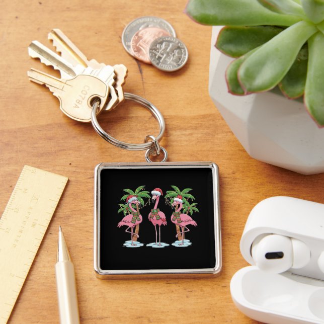  Funny Pink Flamingo "Dreaming of a Pink Christmas Key Ring (Desk)