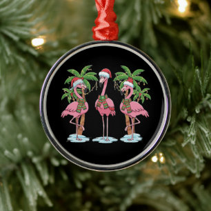 Funny Pink Flamingo "Dreaming of a Pink Christmas Metal Ornament