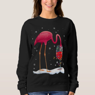 Funny Pink Flamingo Drink Wine On Christmas Xmas G Sweatshirt