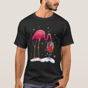 Funny Pink Flamingo Drink Wine On Christmas Xmas G T-Shirt