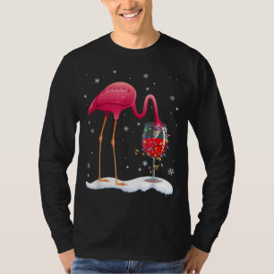 Funny Pink Flamingo Drink Wine On Christmas Xmas G T-Shirt