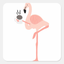 Funny Pink Flamingo Drinking Coffee