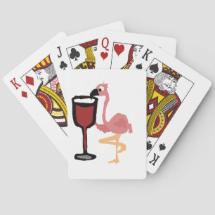 Funny Pink Flamingo Drinking Red Wine Playing Cards