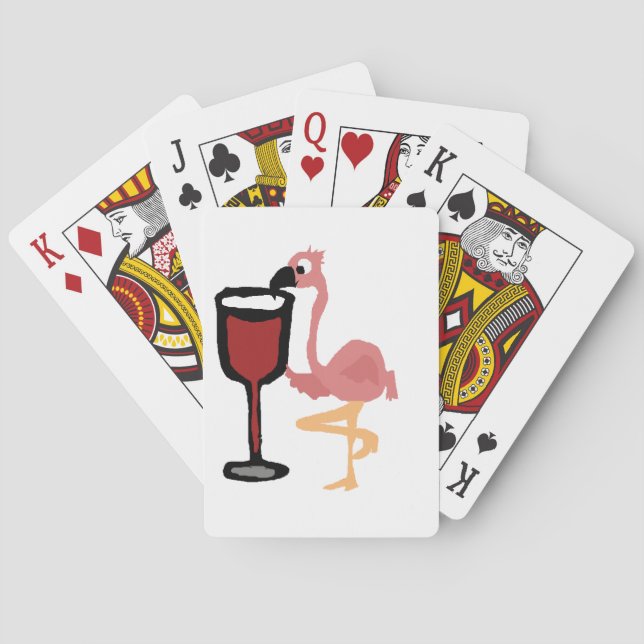 Funny Pink Flamingo Drinking Red Wine Playing Cards (Back)