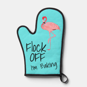 Funny Pink Flamingo Flock Off Oven Mitt
