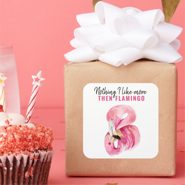 Funny Pink Flamingo Gift Square Sticker (Party)